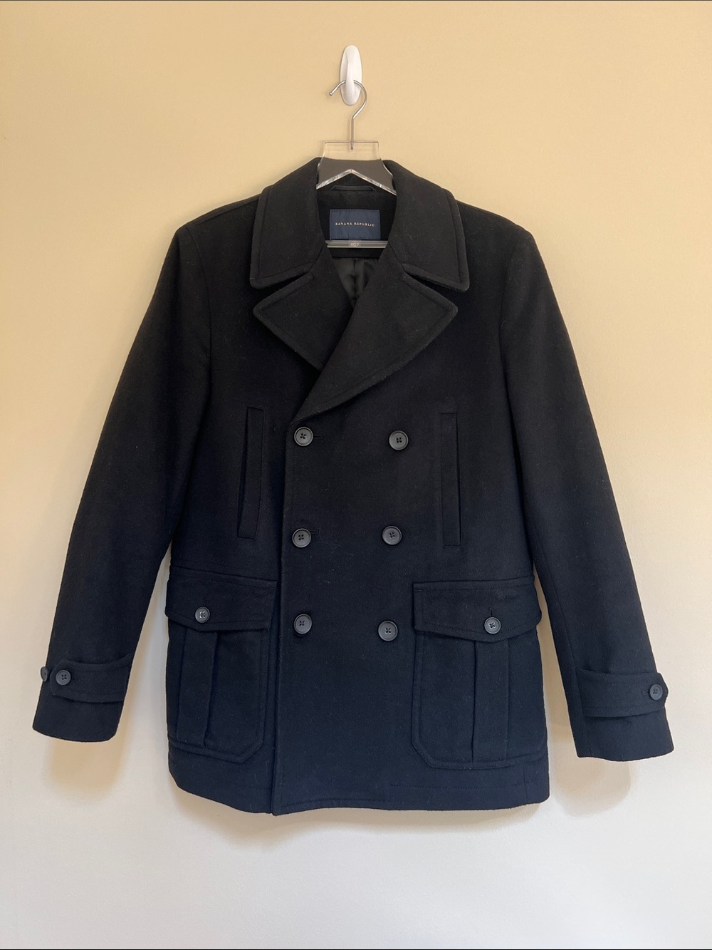 Banana Republic Men's Black Double-Breasted Wool Peacoat M